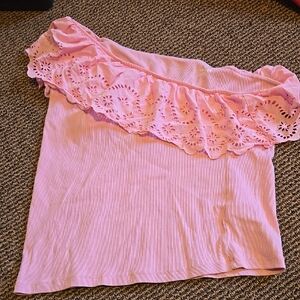 Old navy Pink One-Shoulder Lace Trim Top stretchy plus
